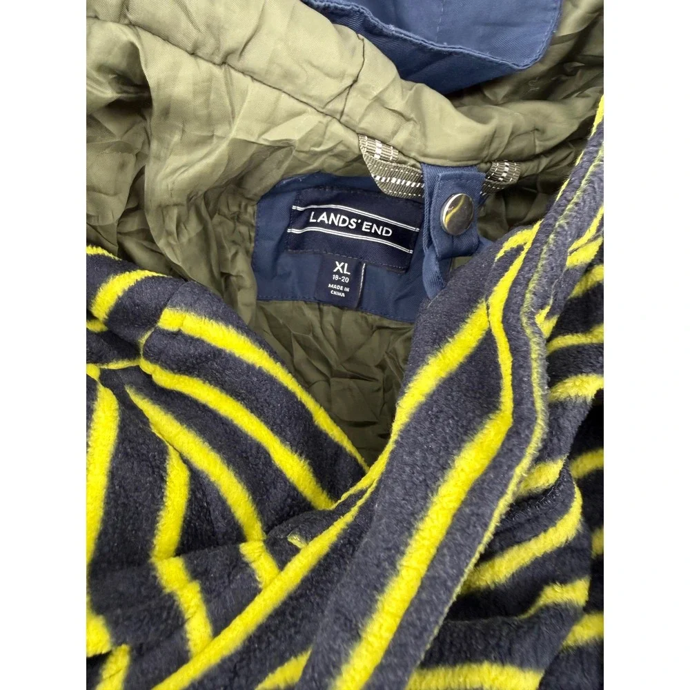 Lands‎ End Squall Grow Along Jacket Boys XL 18-20 Lime Green Navy Fleece Zip Out
